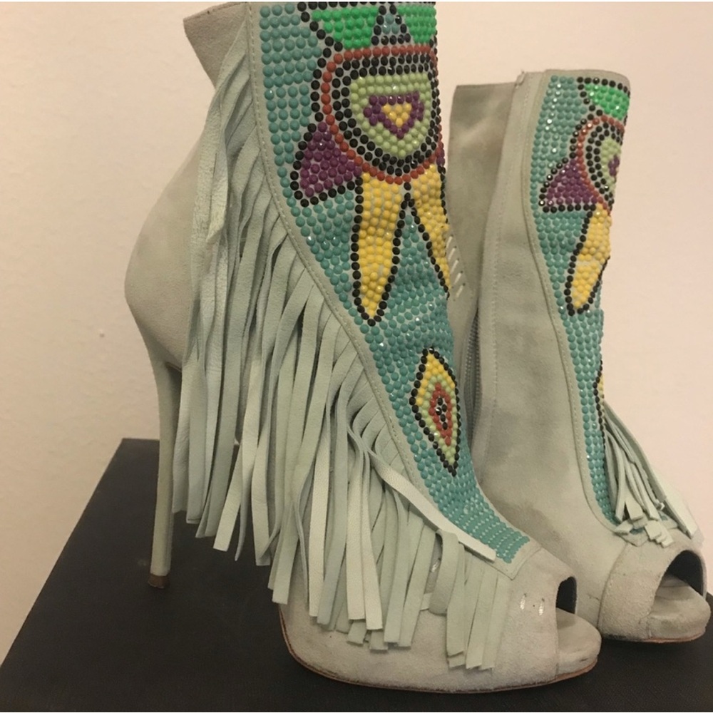 Fringe Embellished Peep-Toe Booties